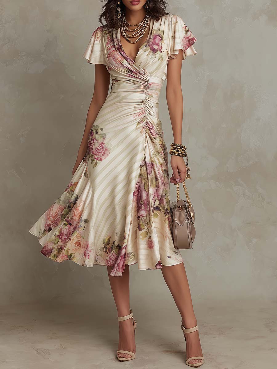 Hazel | Floral Draped Midi Dress