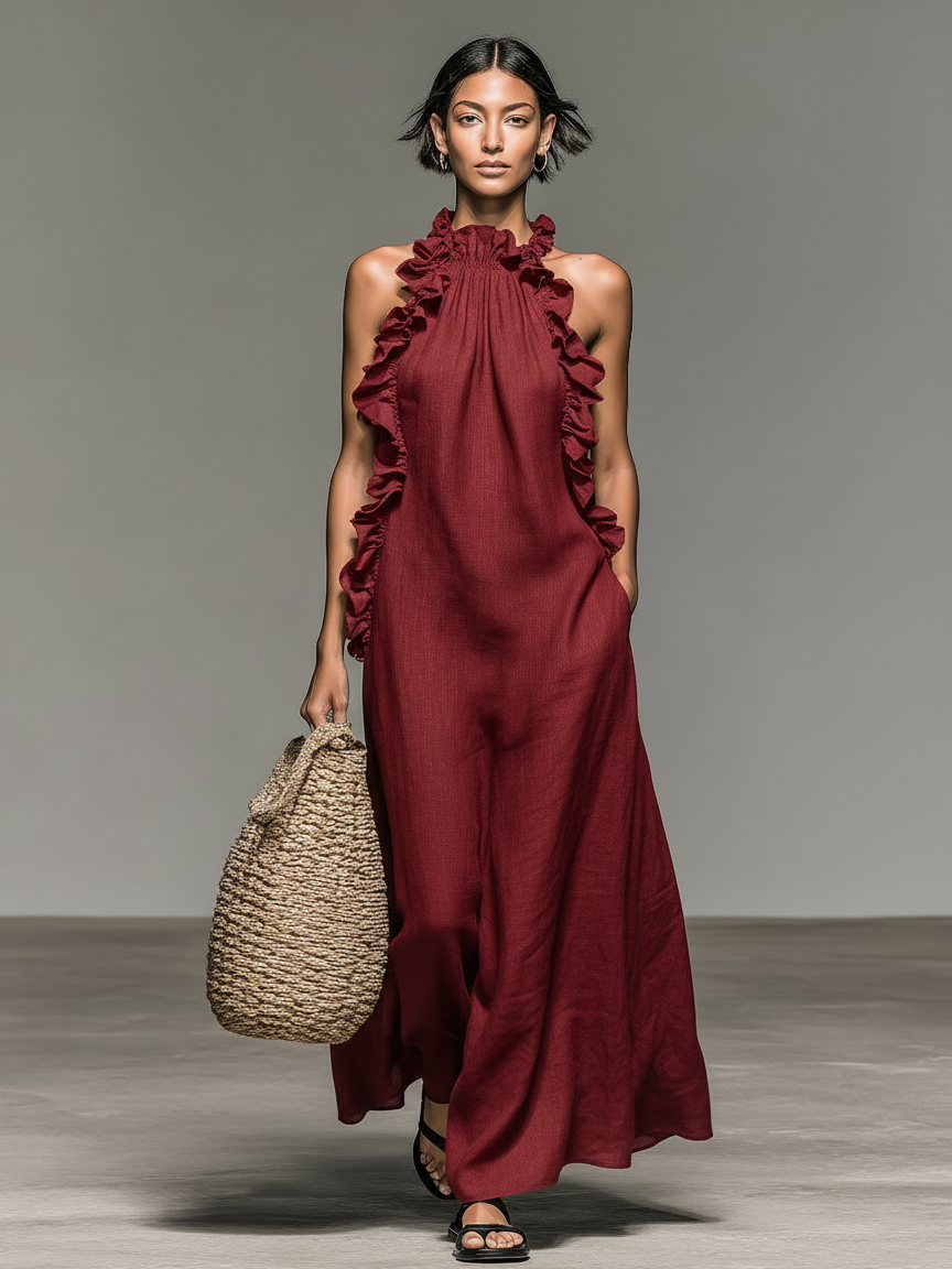 Selene | Ruffle-Trimmed Maxi Dress with Pockets