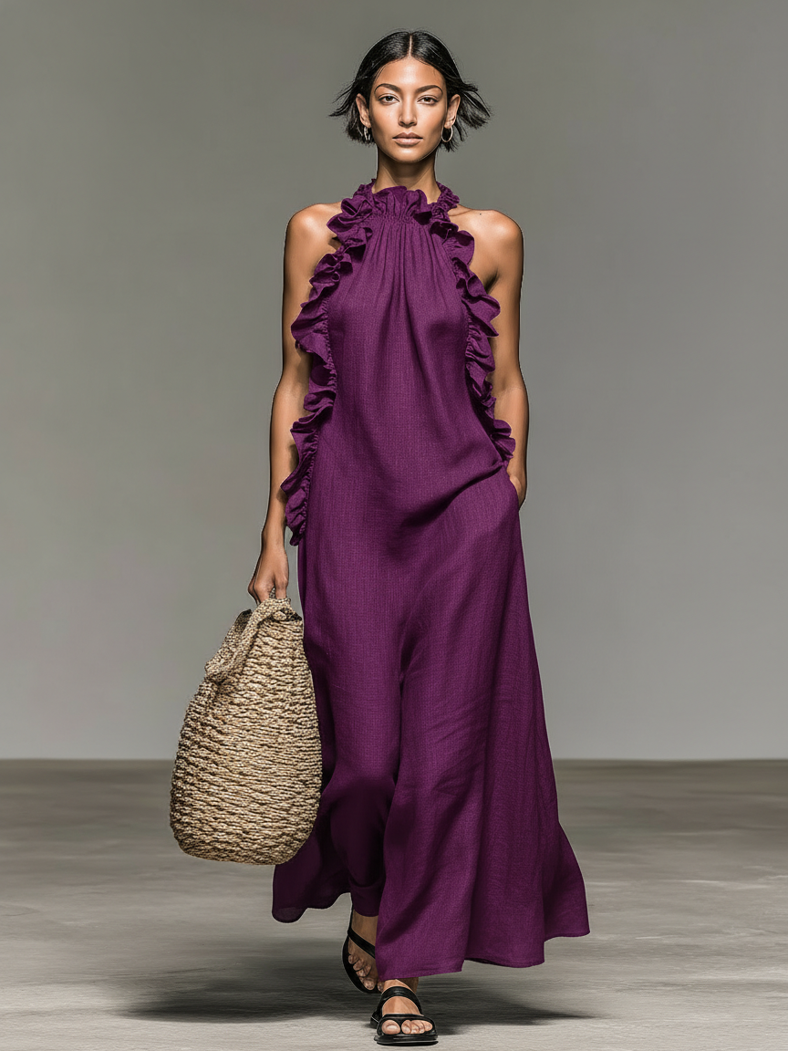 Selene | Ruffle-Trimmed Maxi Dress with Pockets