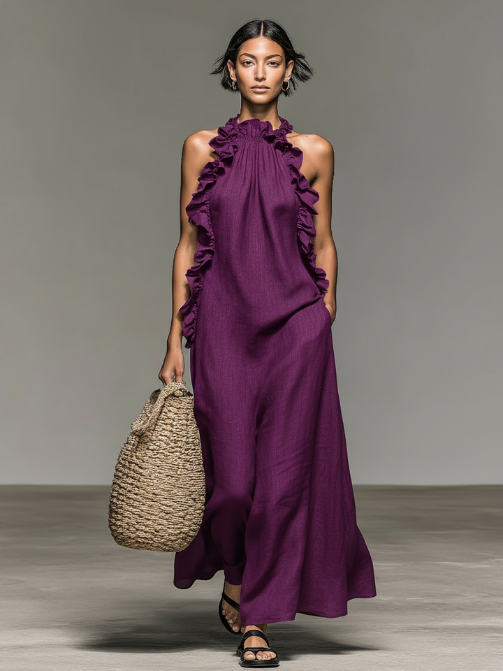 Selene | Ruffle-Trimmed Maxi Dress with Pockets