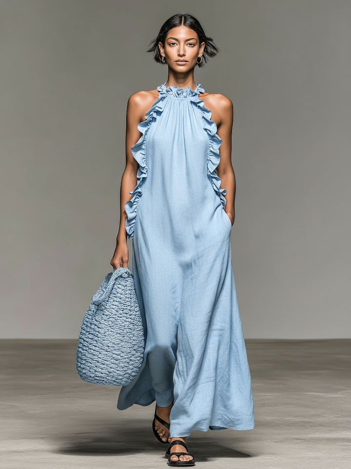 Selene | Ruffle-Trimmed Maxi Dress with Pockets