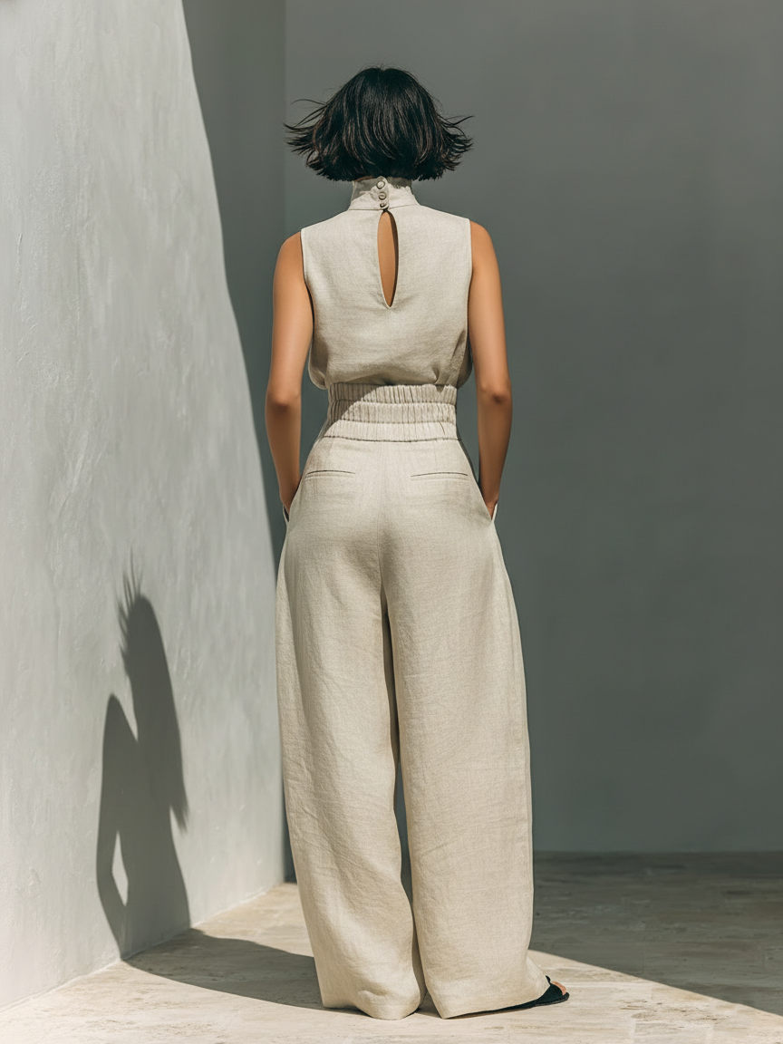 Rosa | Women's High-Neck Top & Wide-Leg Trouser Set