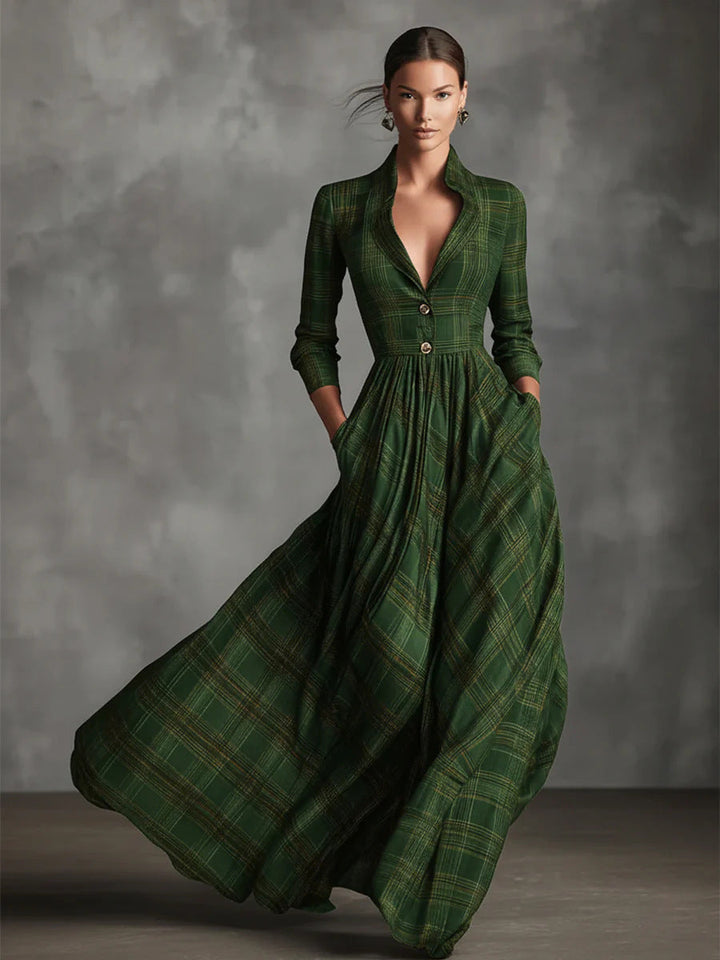 Kathleen | Elegant Plaid Maxi Dress