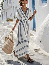 Delphinia | Coastal Striped Wrap Maxi Dress