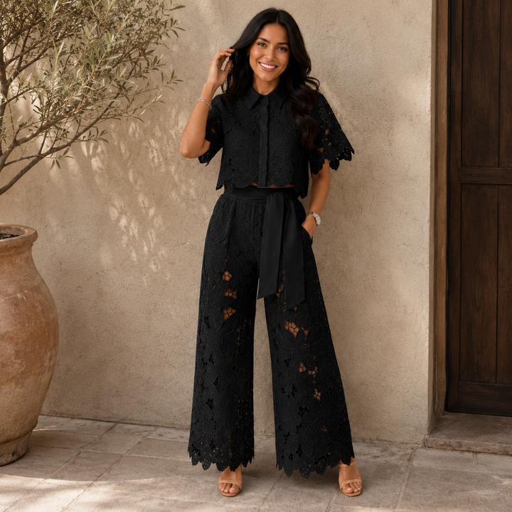 Meline | Floral Cutwork Two-Piece Set