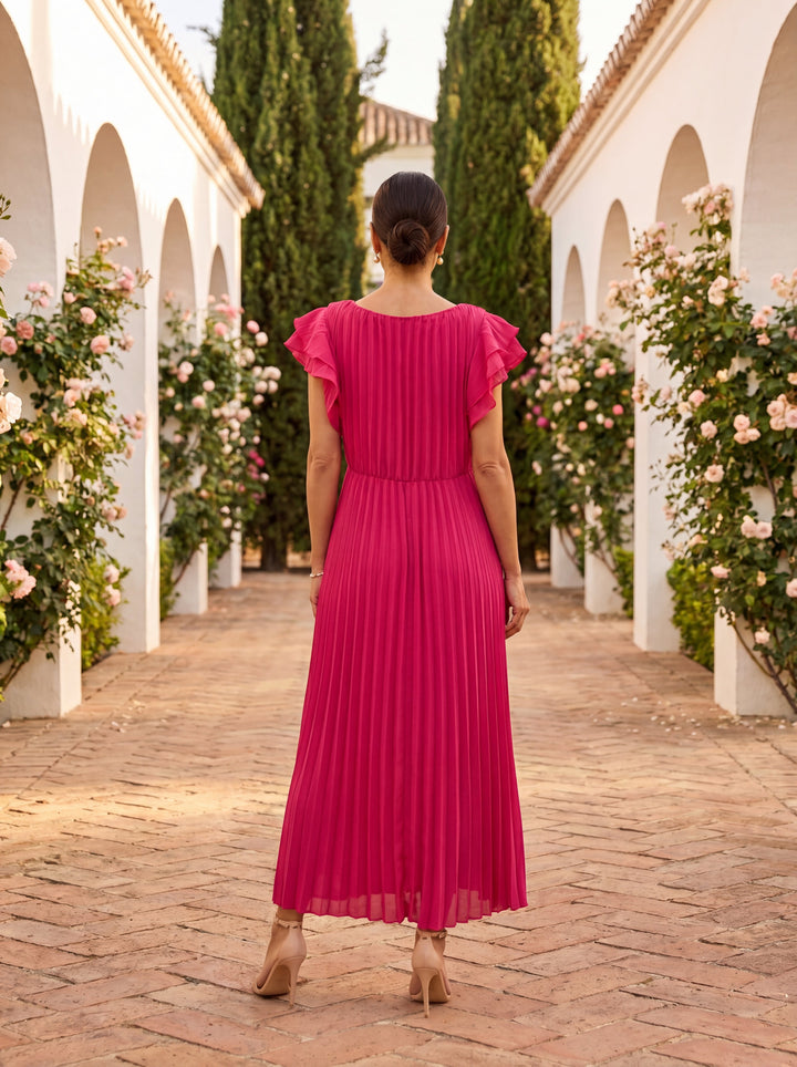 Hazel | Pleated Flutter-Sleeve Midi Dress