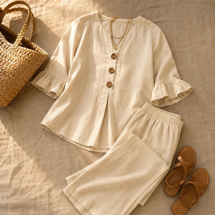 Farrah | Relaxed Ruffle-Sleeve Two-Piece Set