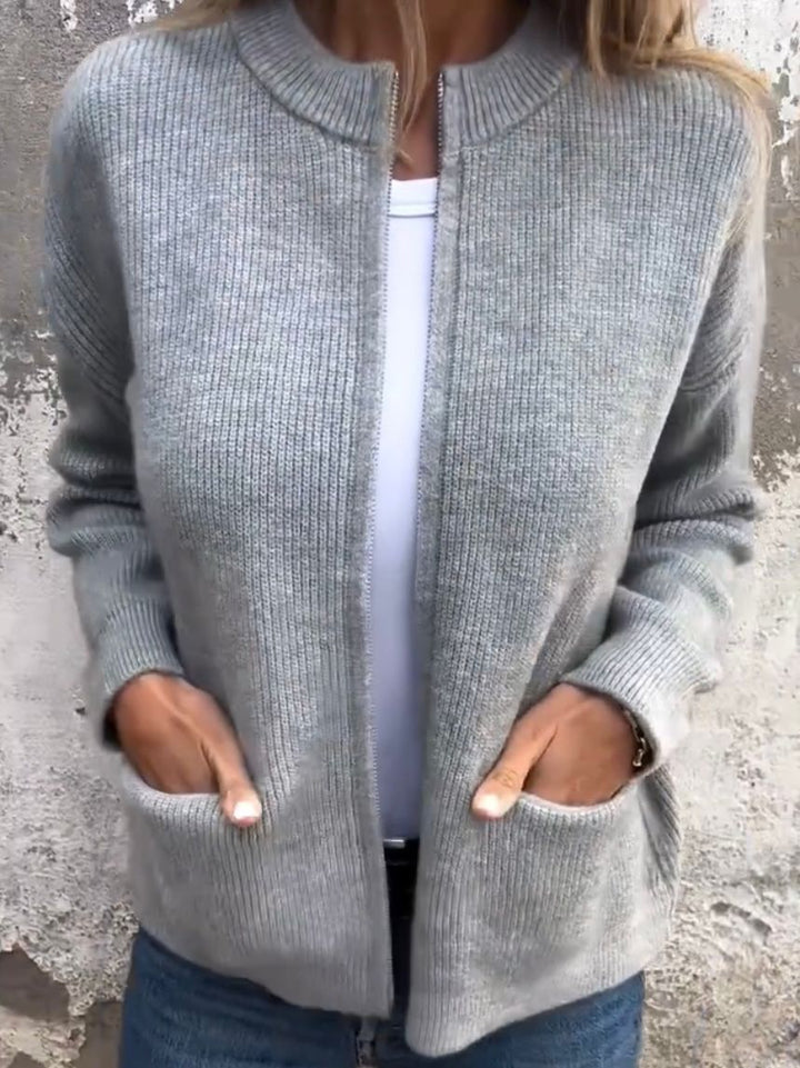Edith | Zip-Front Ribbed Cardigan