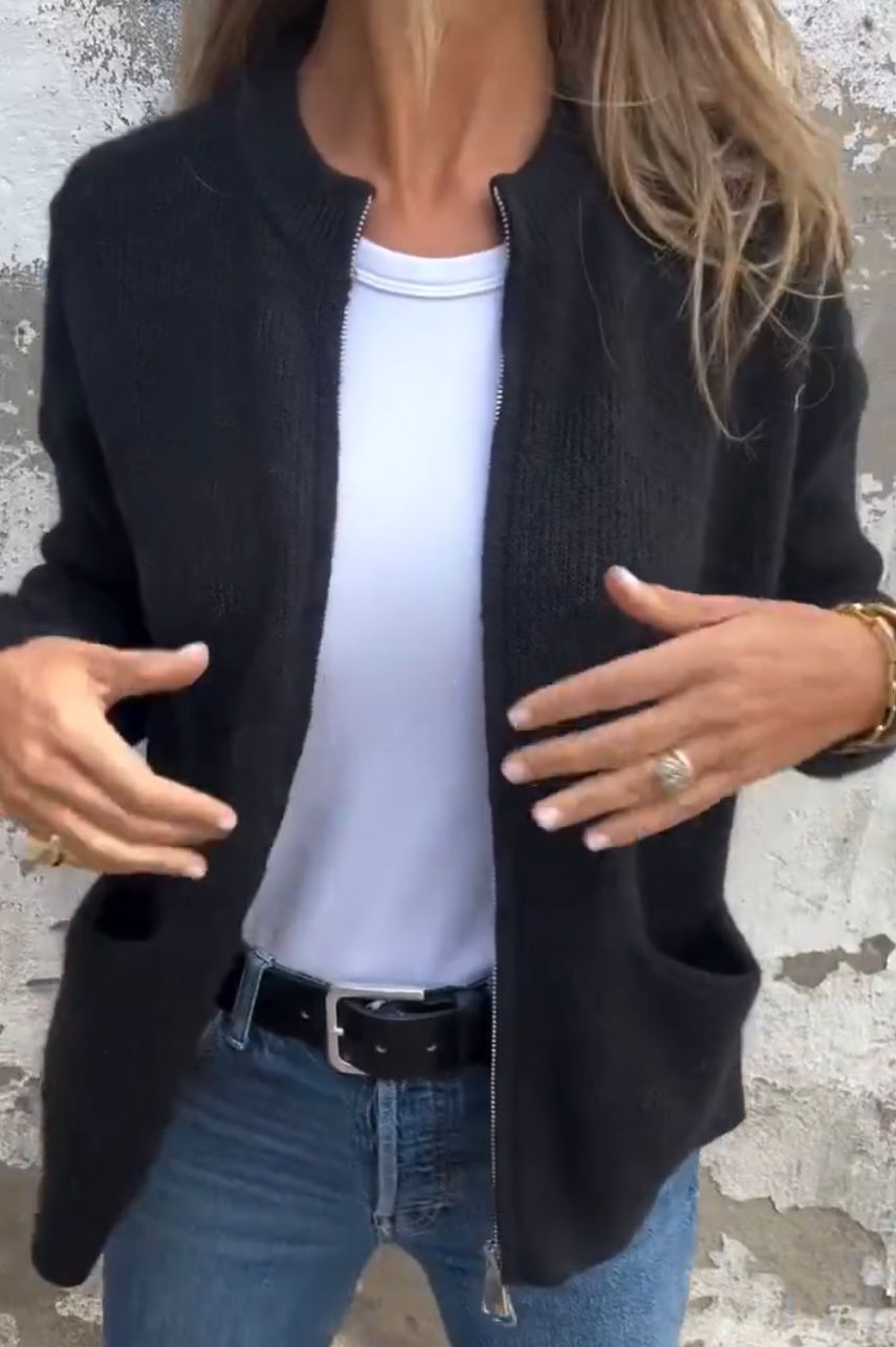 Edith | Zip-Front Ribbed Cardigan