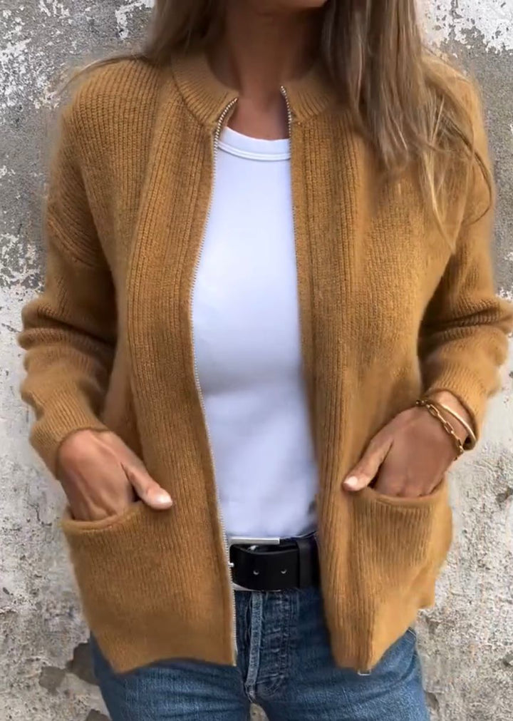 Edith | Zip-Front Ribbed Cardigan