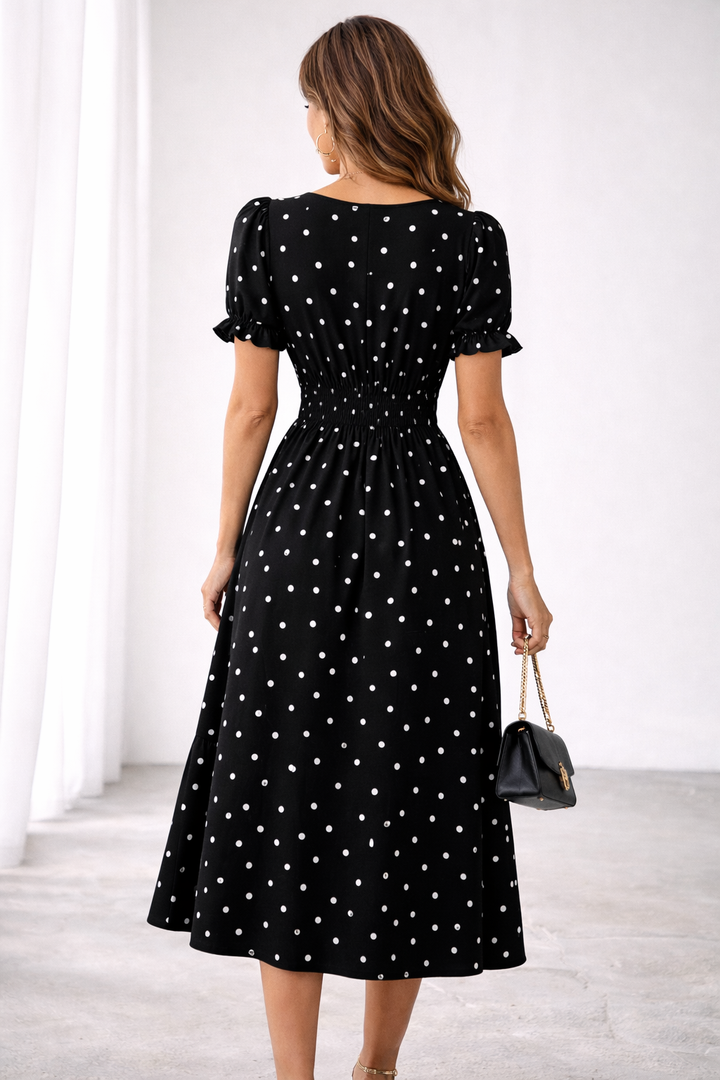 Henrietta | Ruffled Polka Dot Midi Dress
