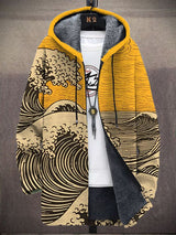 Rendrick | Artful Wave-Print Hooded Cardigan