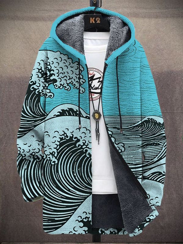 Rendrick | Artful Wave-Print Hooded Cardigan