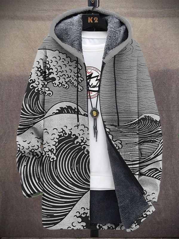 Rendrick | Artful Wave-Print Hooded Cardigan