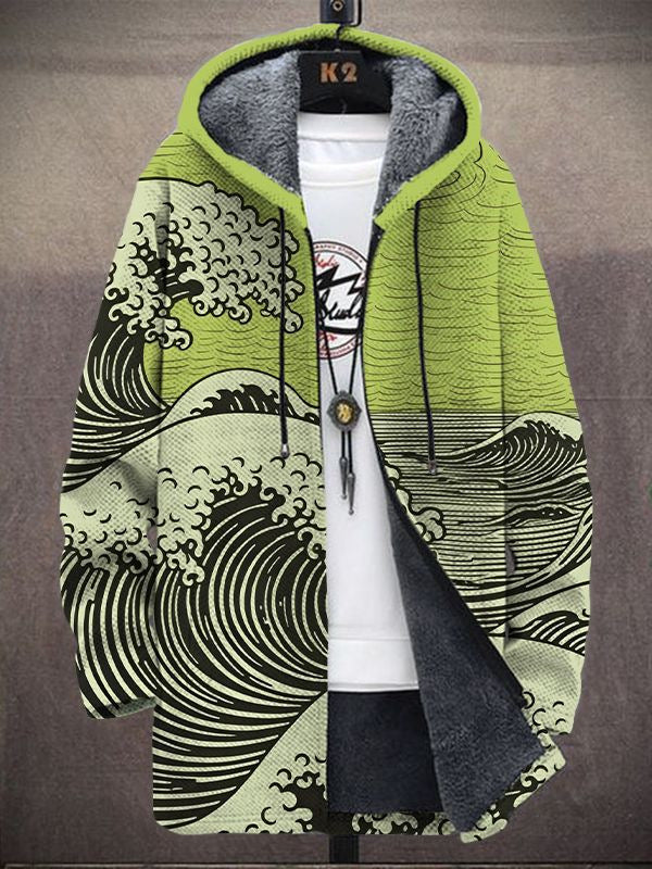 Rendrick | Artful Wave-Print Hooded Cardigan