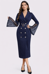 Georgiana | Belted Lace-Sleeve Midi Dress