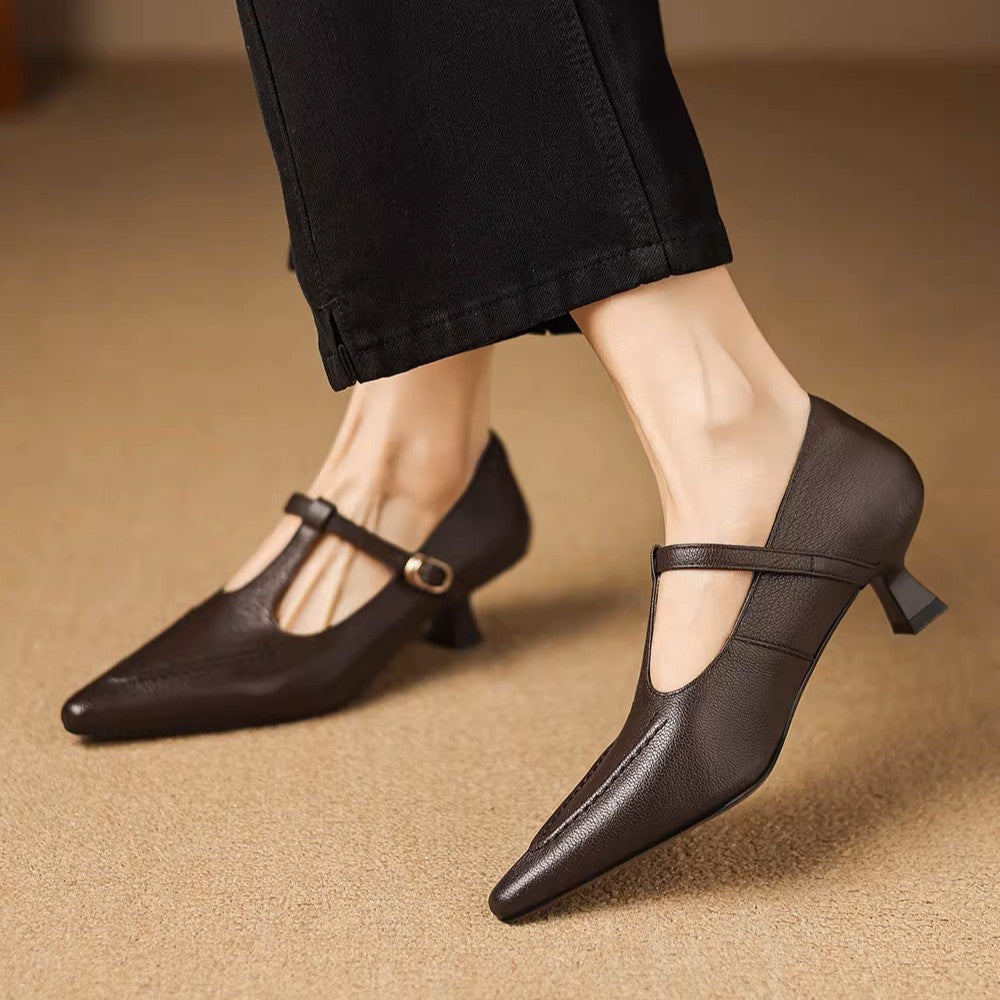 Aveline | Pointed T-Strap Heels