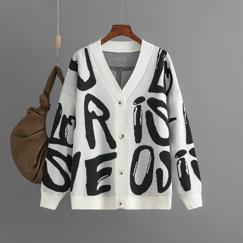 Nadia | Bold Letter-Print Cardigan