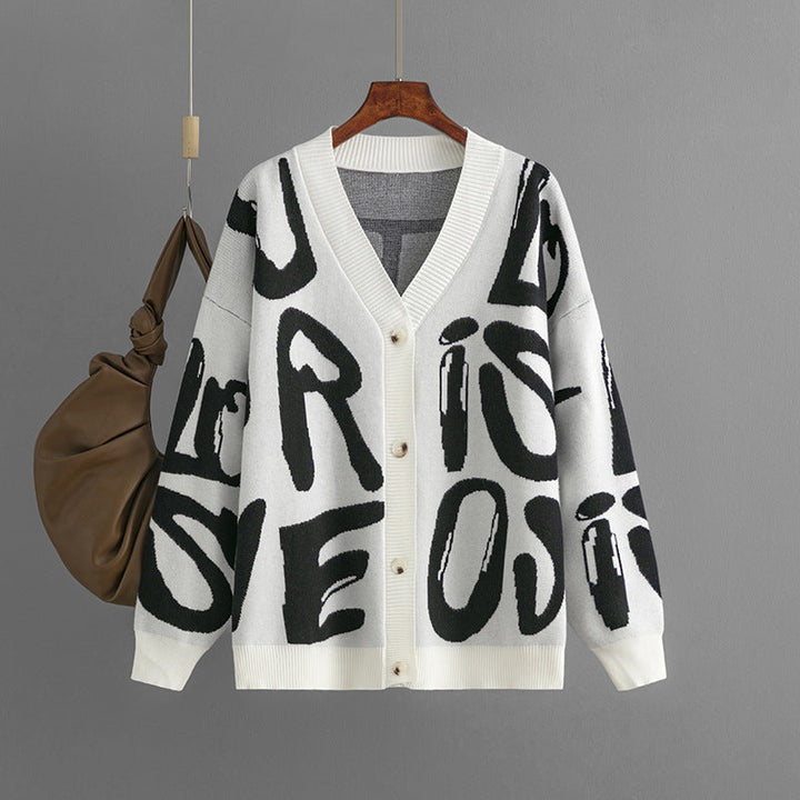 Nadia | Bold Letter-Print Cardigan