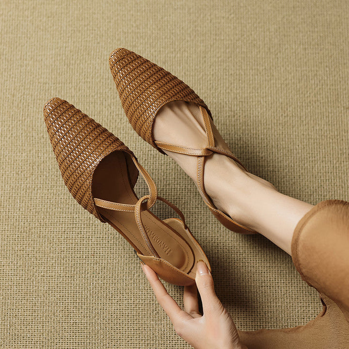 Cassia | Woven T-Strap Block Heels