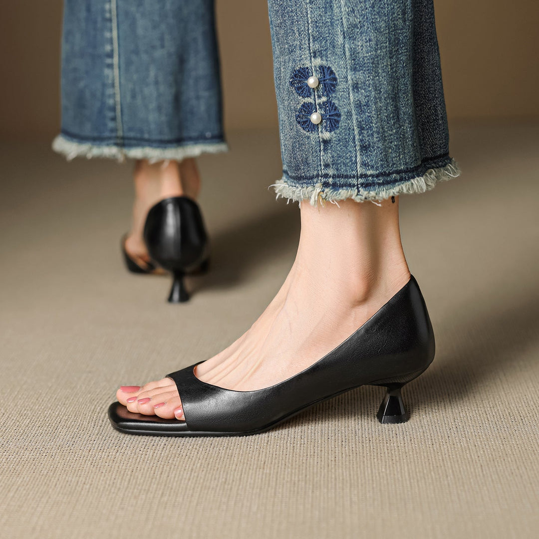 Avery | Square Peep-Toe Kitten Heels