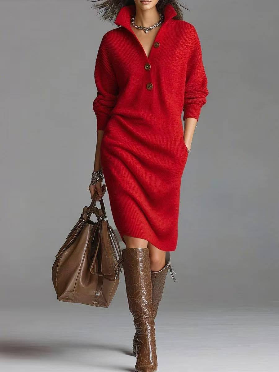Elowen | Collared Button-Neck Jumper Dress