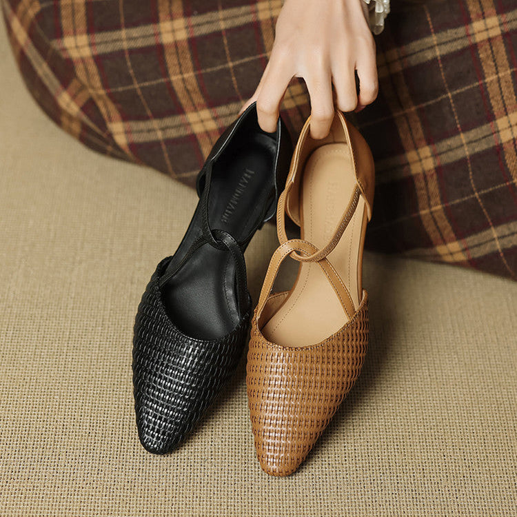 Cassia | Woven T-Strap Block Heels