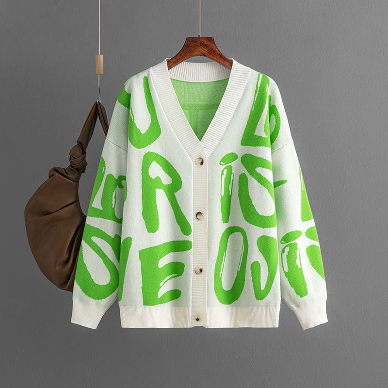 Nadia | Bold Letter-Print Cardigan