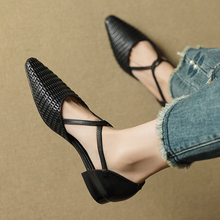 Cassia | Woven T-Strap Block Heels