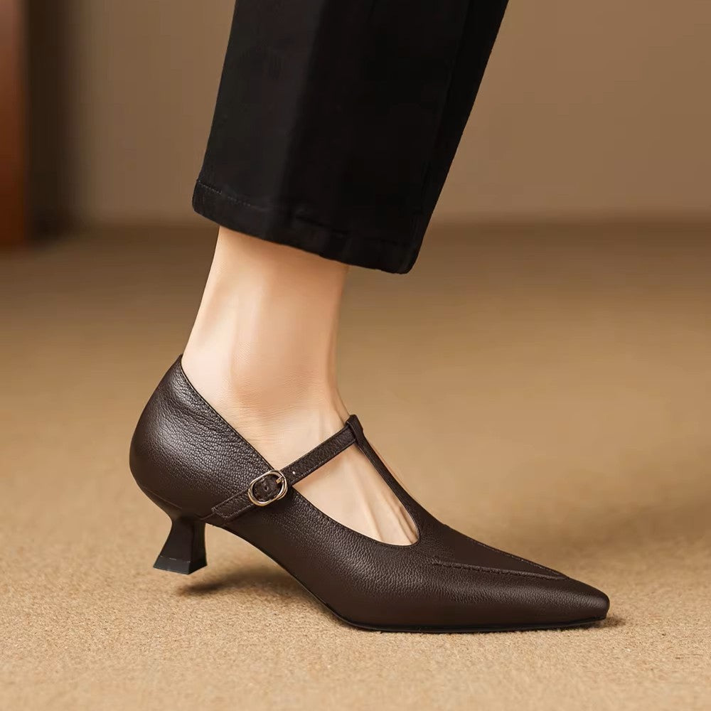 Aveline | Pointed T-Strap Heels
