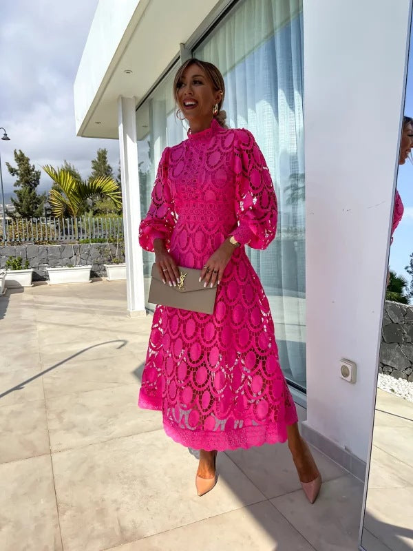 Vera | Elegant High-Neck Midi Dress