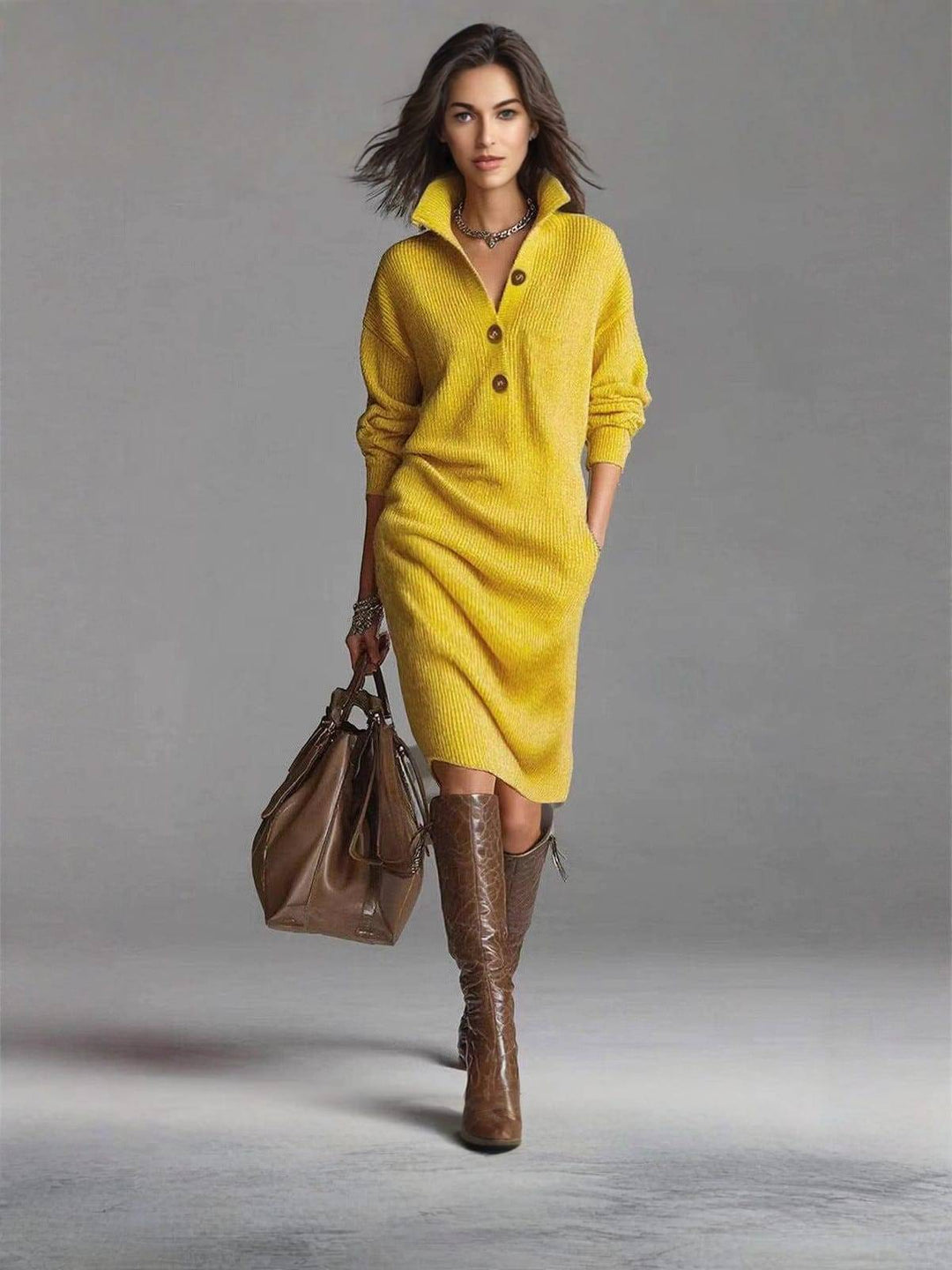Elowen | Collared Button-Neck Jumper Dress