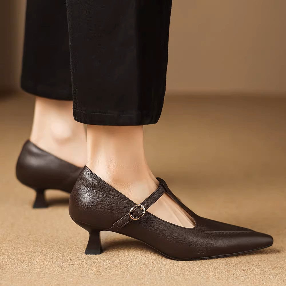Aveline | Pointed T-Strap Heels