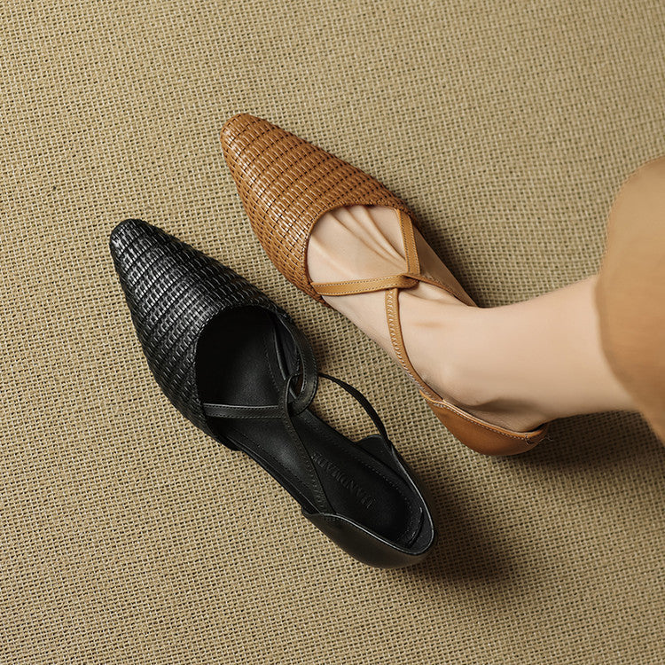 Cassia | Woven T-Strap Block Heels
