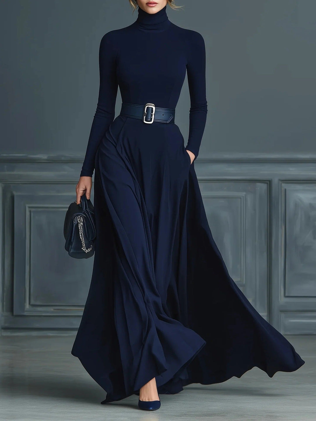 Katarina | Belted High-Neck Maxi Dress