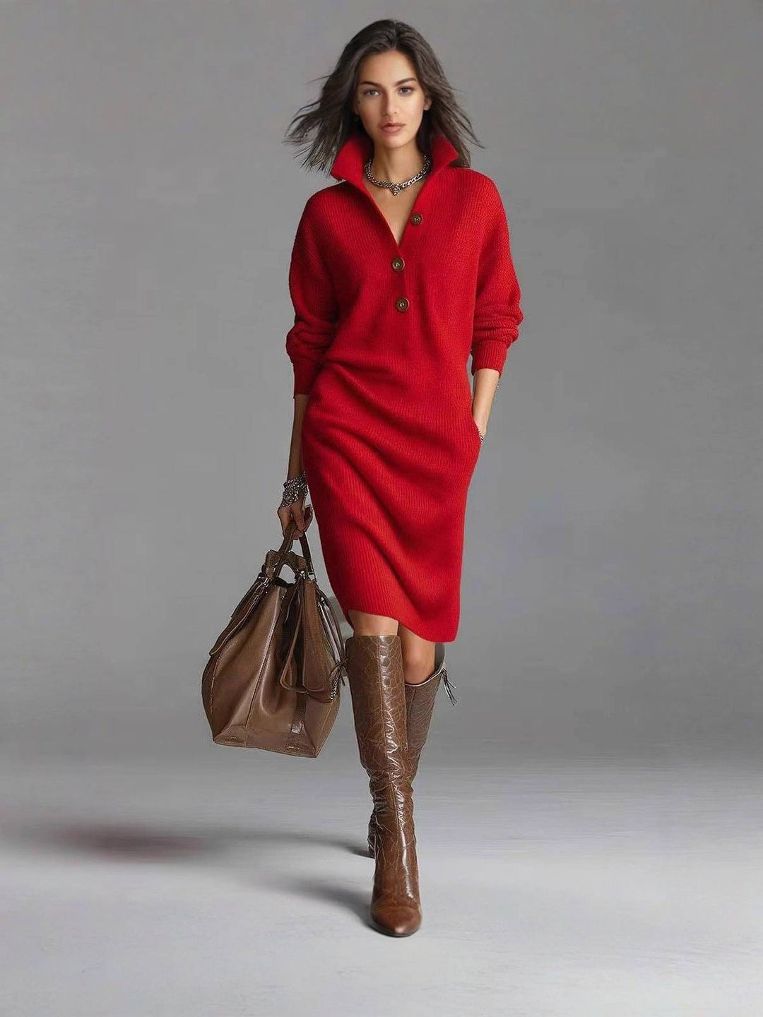 Elowen | Collared Button-Neck Jumper Dress