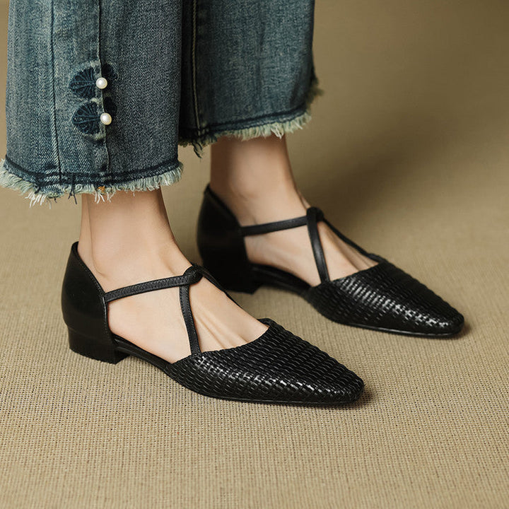 Cassia | Woven T-Strap Block Heels