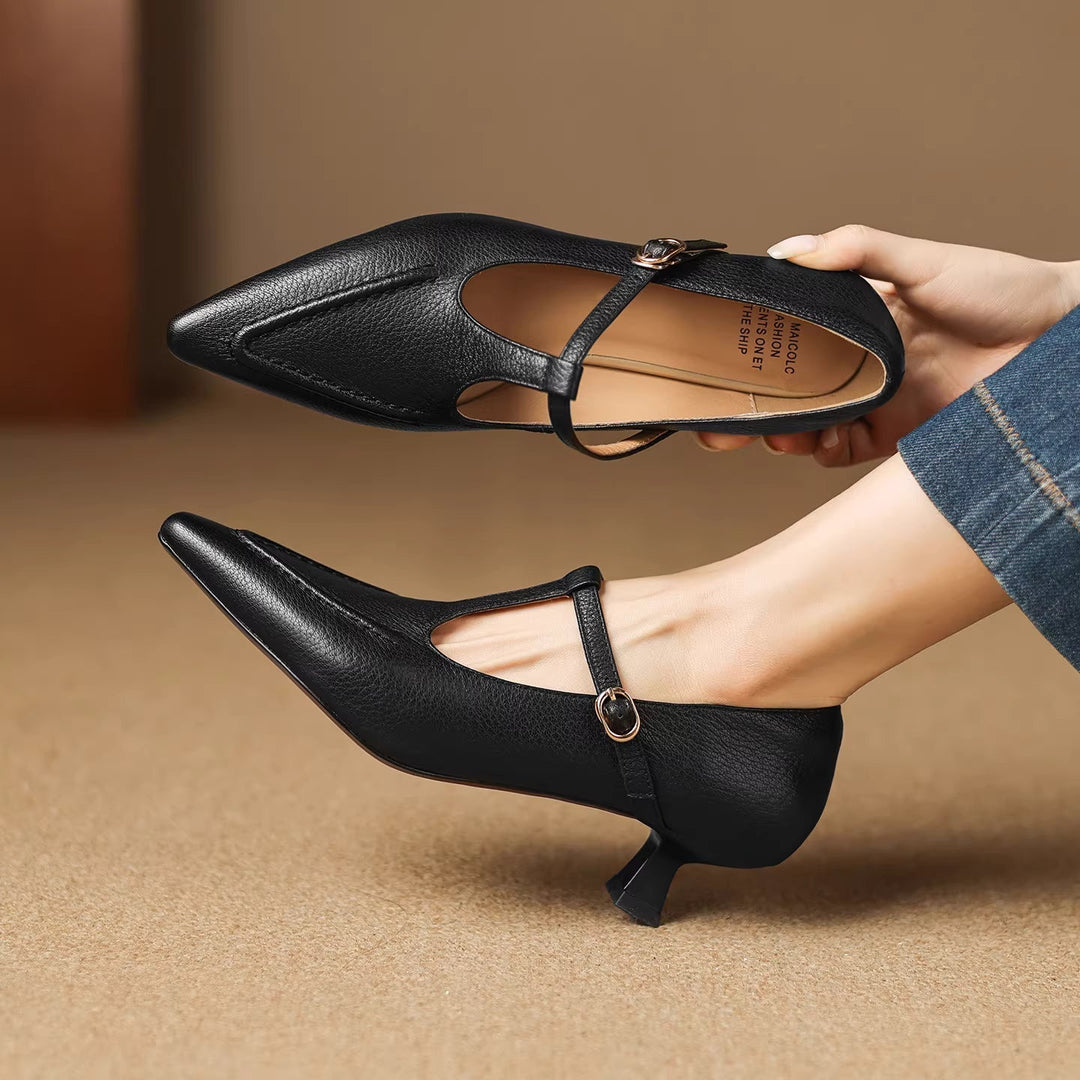 Aveline | Pointed T-Strap Heels