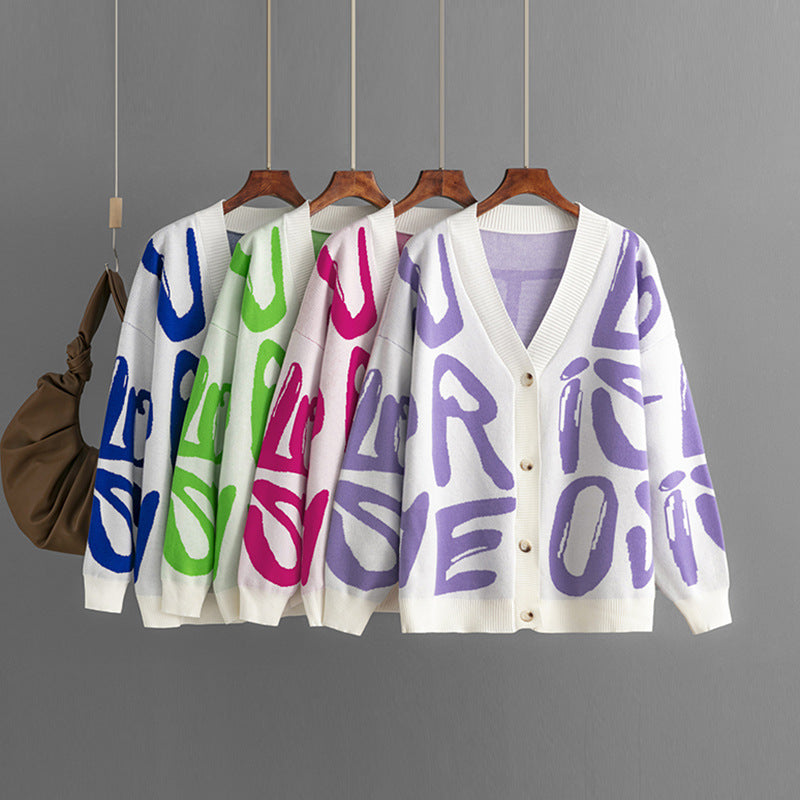 Nadia | Bold Letter-Print Cardigan