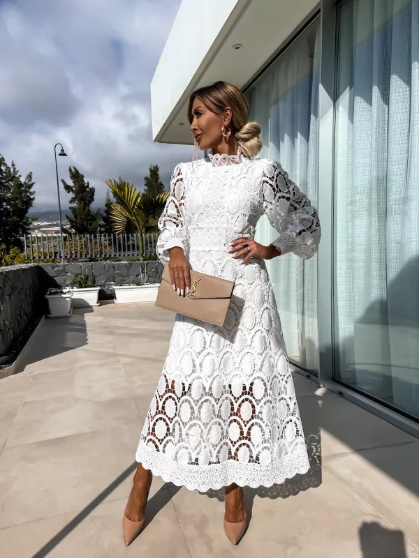 Vera | Elegant High-Neck Midi Dress