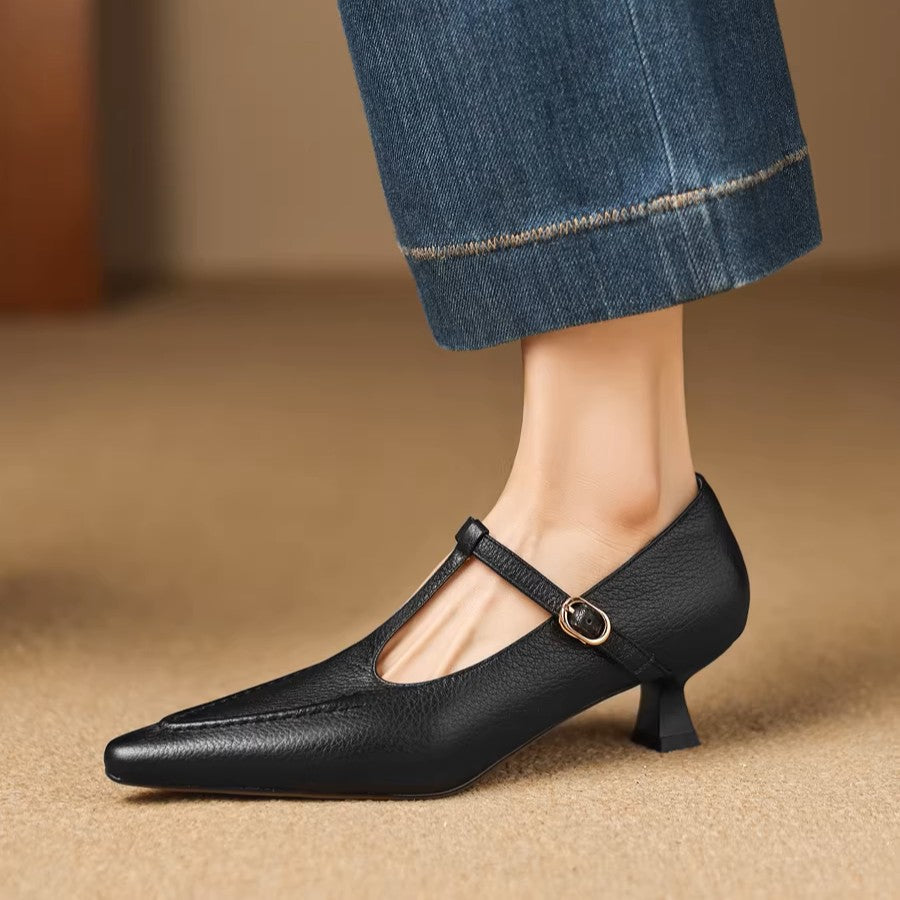 Aveline | Pointed T-Strap Heels