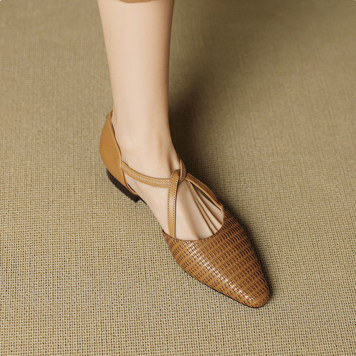 Cassia | Woven T-Strap Block Heels