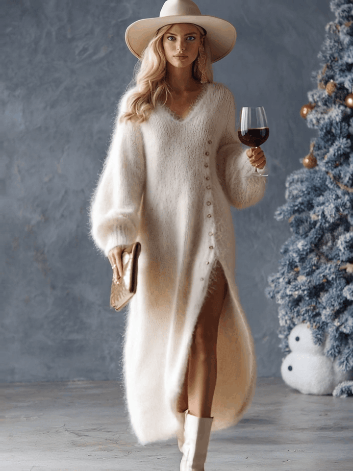 Melisande | Softly Textured Button-Front Midi Dress