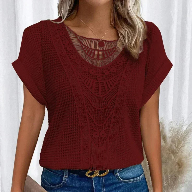 Celia | Crochet-Trim Round Neck Top