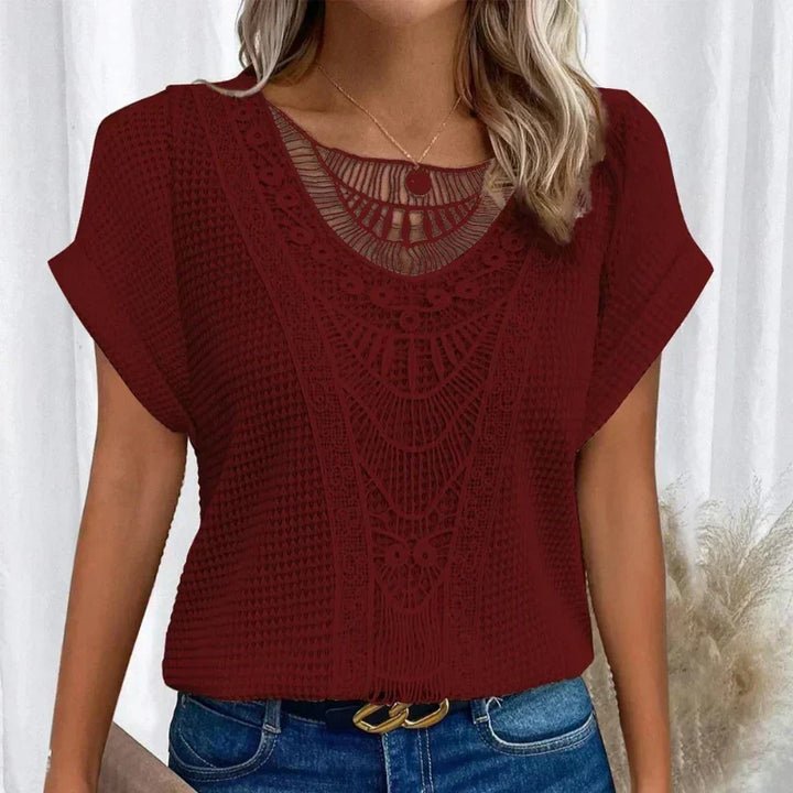 Celia | Crochet-Trim Round Neck Top