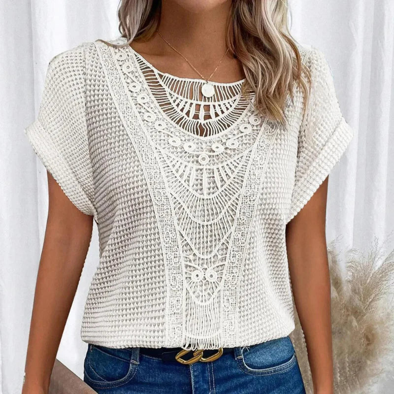 Celia | Crochet-Trim Round Neck Top
