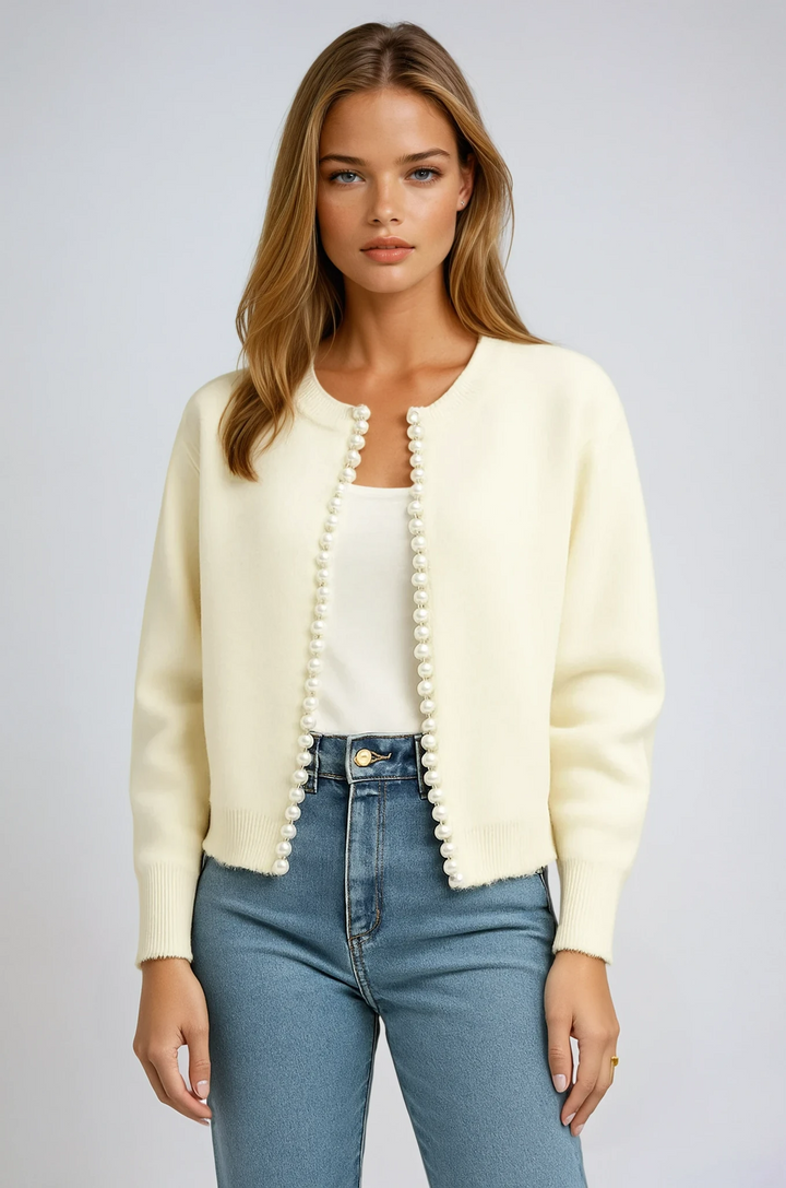 Emily | Pearl-Trimmed Open Cardigan