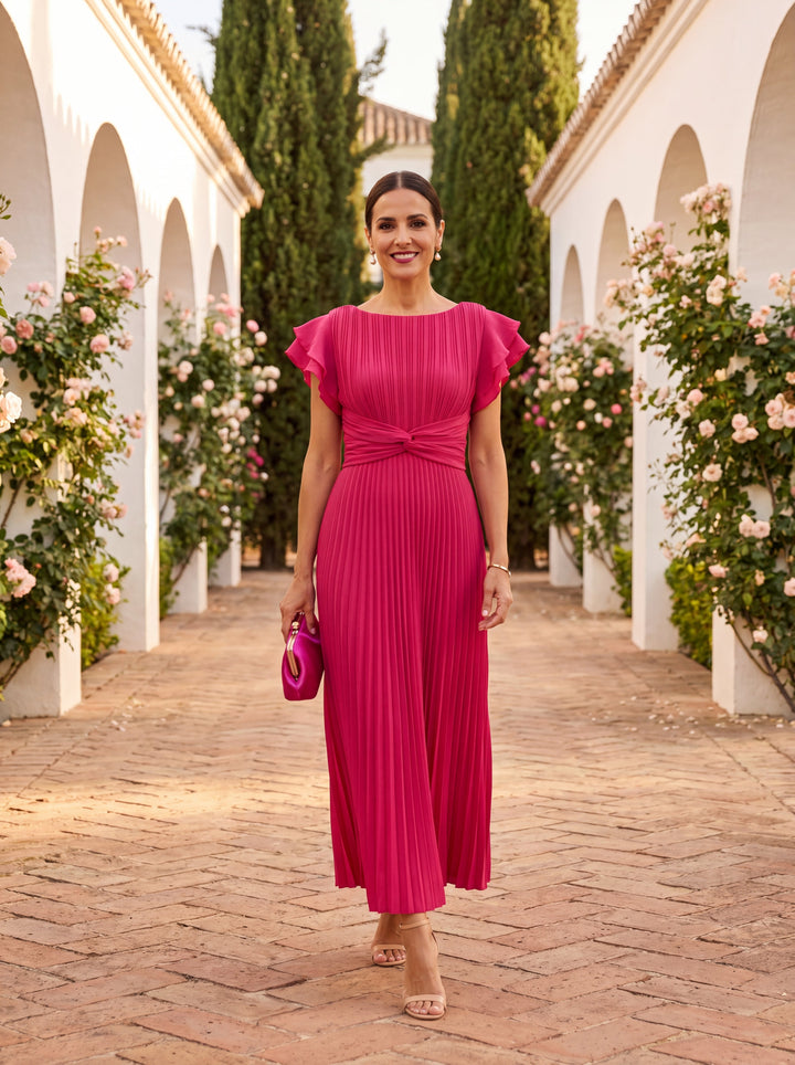 Hazel | Pleated Flutter-Sleeve Midi Dress
