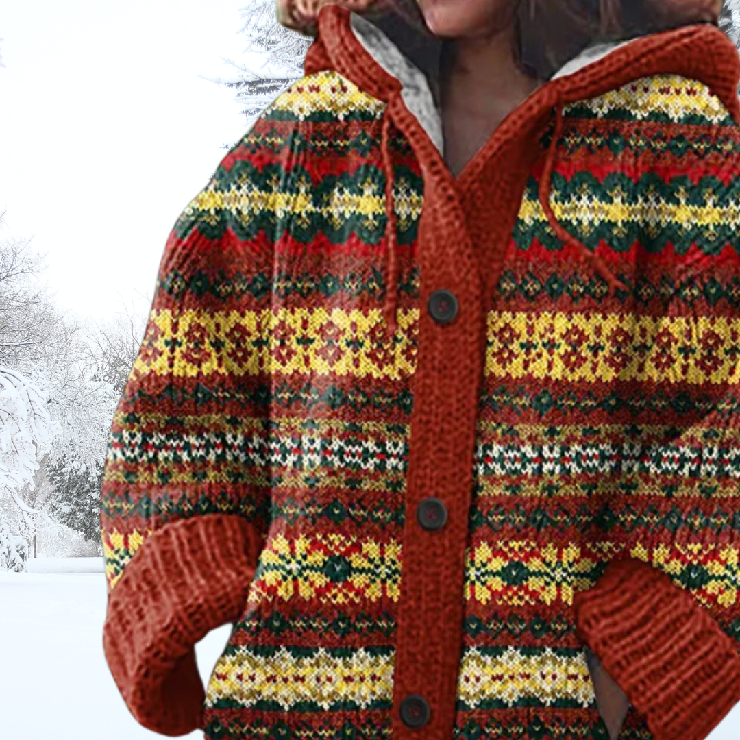 Elin | Patterned Hooded Cardigan