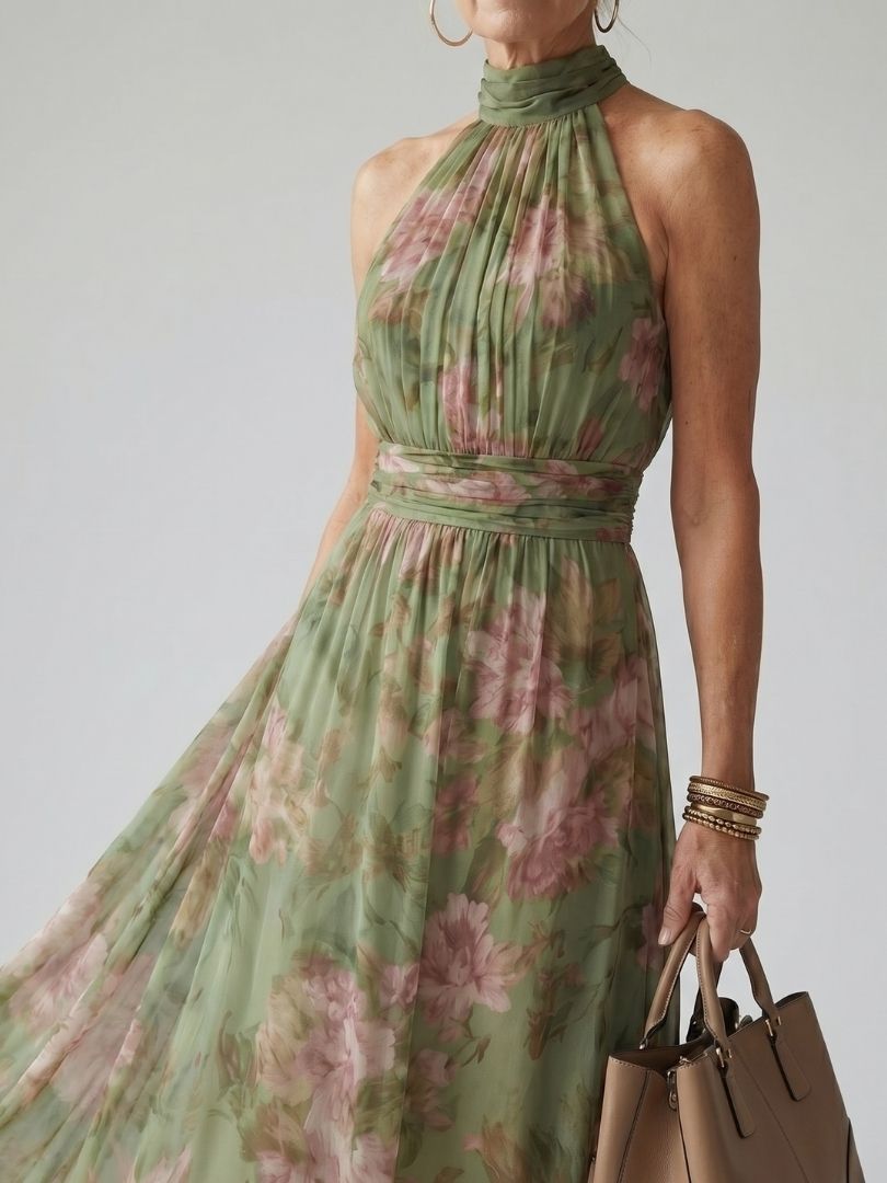 Isadora | Gathered Halter Midi Dress